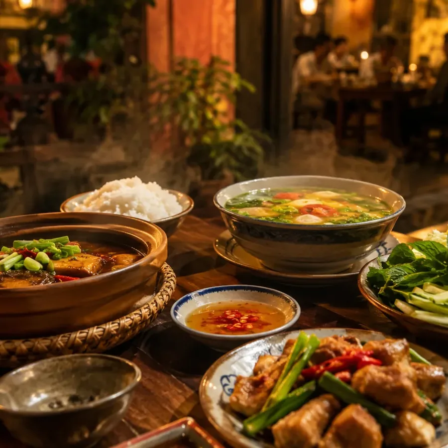 Bàn ăn tại Quán Thịt Vịt Tân Hội